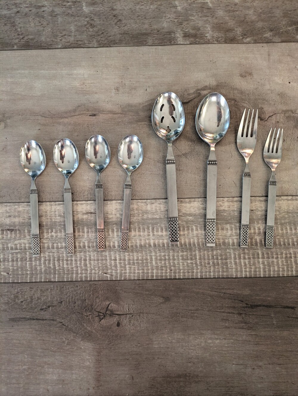 Vintage Danika Stainless MSI Japan Celtic Knot 8 Pieces Serving Spoons Forks